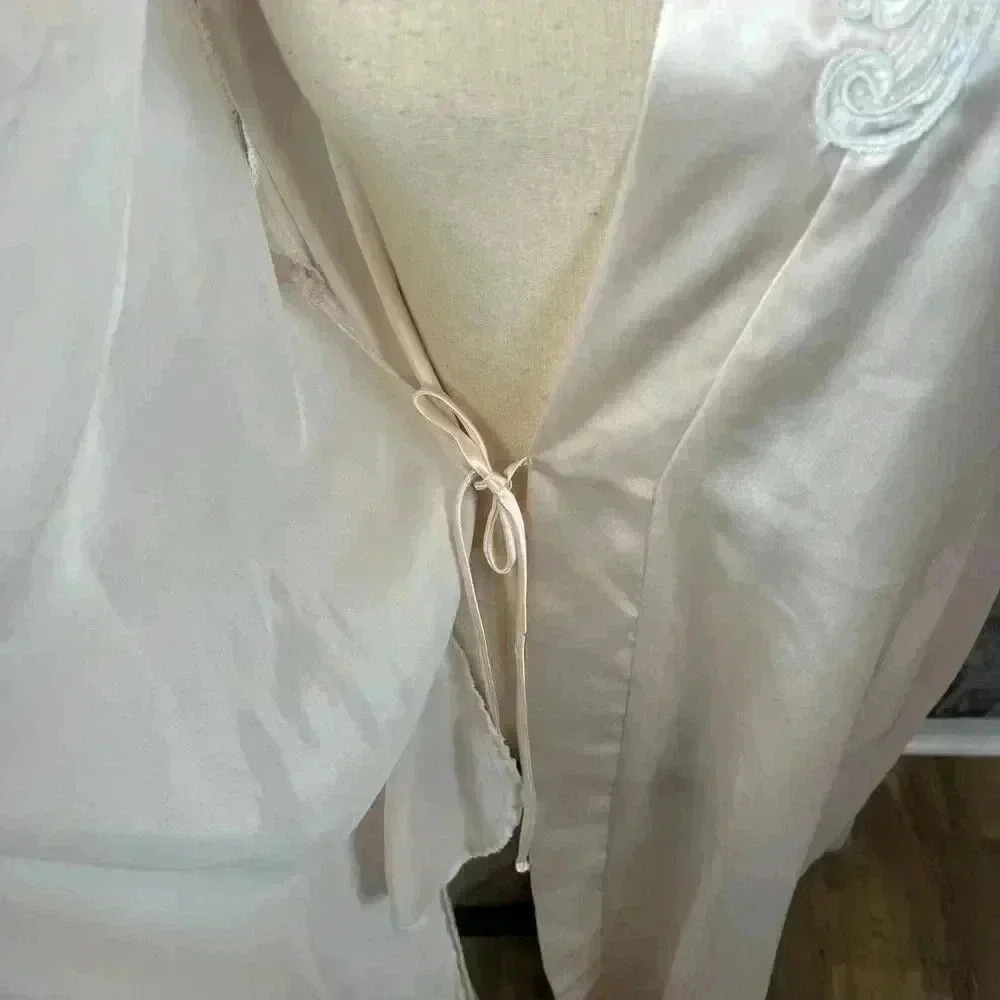 Vtg Alexandra Nicole Bridal Robe Light Pink Belted Embroidered Sz M Long Pockets - Picture 11 of 14